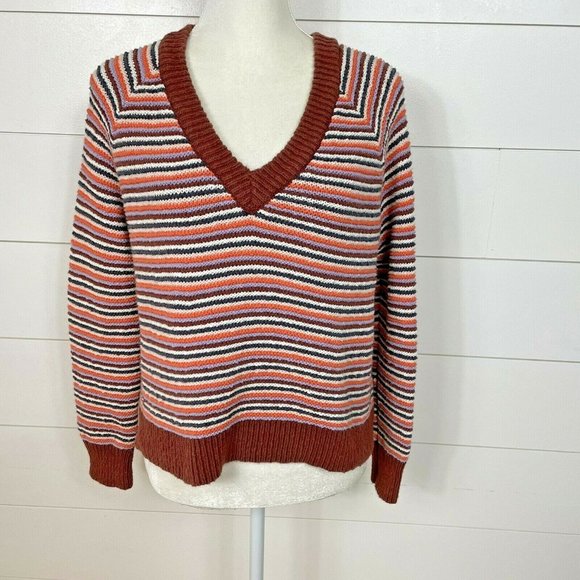 Madewell Sweaters - Madewell Size S Arden Striped Sweater V neck oversized 100% Cotton